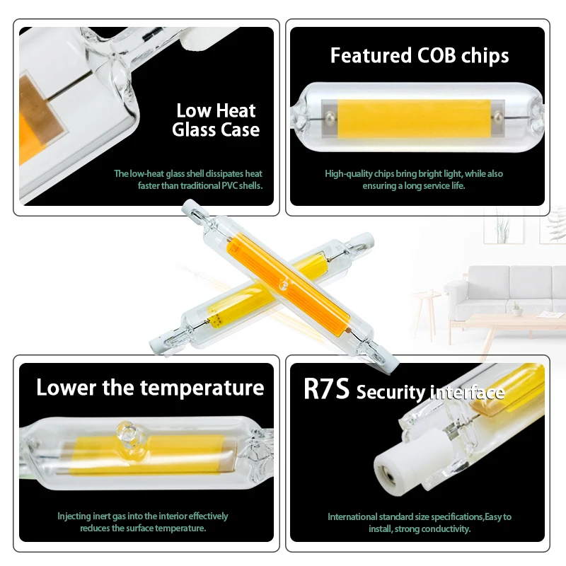 Imagem -03 - Tubo de Vidro Cob Led de Alta Potência Lâmpada Cob Substituir Lâmpada Halógena R7s 110v ac 220v 240v 5w 10w 20w 118 mm J118 78 mm J78