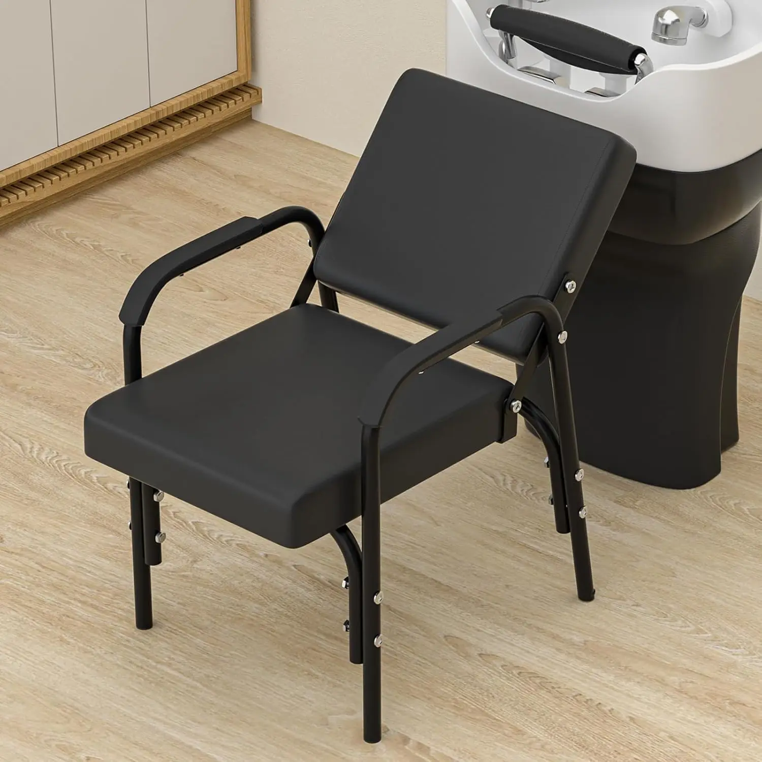 Professional Auto-Recline Shampoo Chair, Portable Waterproof Salon Chair with Heavy-Duty Chrome Base for Hair Stylists