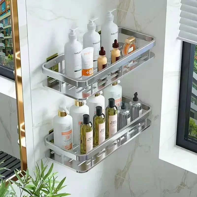 Multifunction Punch-free Bathroom Shelf Shelves Kitchen Organizer Shelf Spice Rack Kitchen Holder Square Aluminum No Drill Shelf