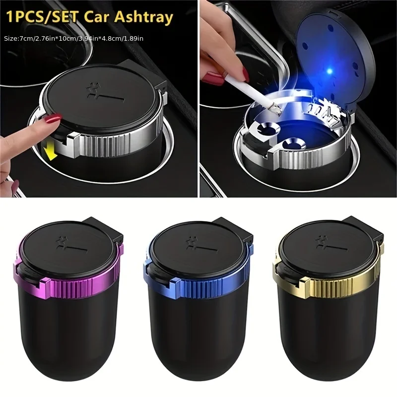Car Ashtray With LED Light Universal Ash Tray Stainless Steel Cup Smokeless Flame Retardant Auto Ashtray Car Supplies