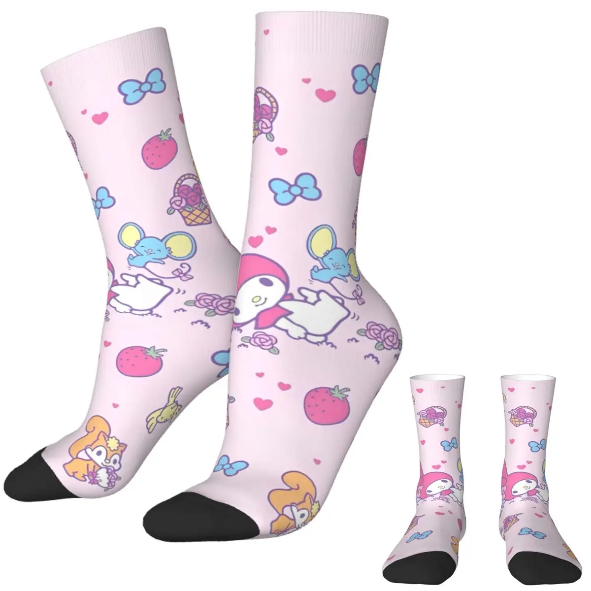 My Melody Stockings Sanrio Graphic Retro Socks Autumn Non Slip Socks Men Cycling Warm Soft Socks