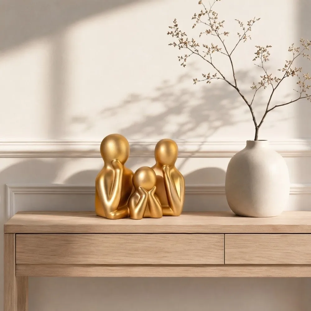 Couple Embracing Sculpture Abstract Family Sculpture Plastic Resin Sculpture of A Family of Three Unique 3D Printed