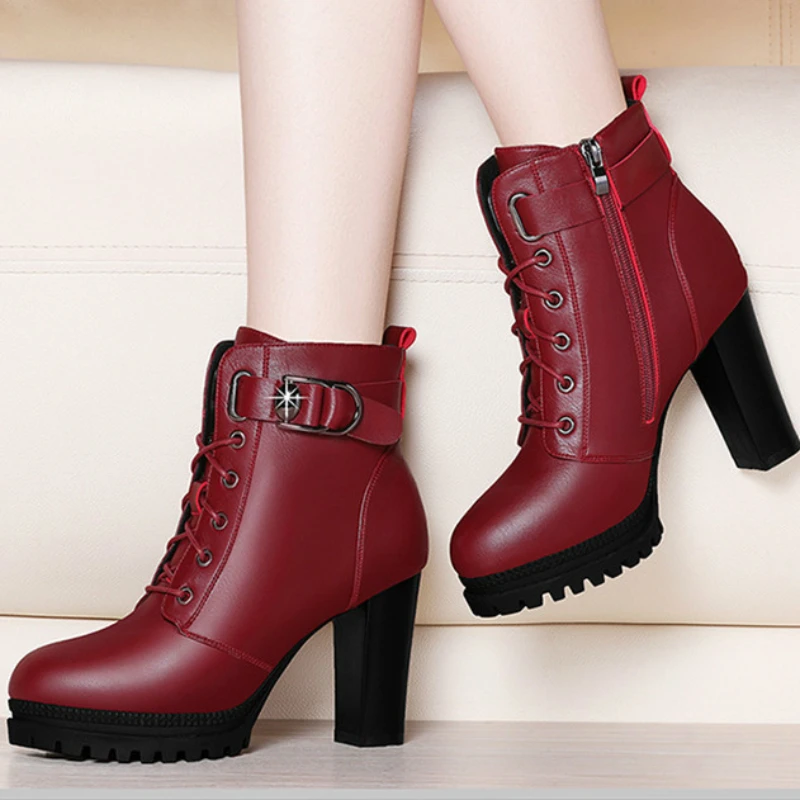 Botas de tornozelo volumosas para mulheres, sapatos femininos, veludo, curto, salto, manter aquecido, outono, inverno, novo