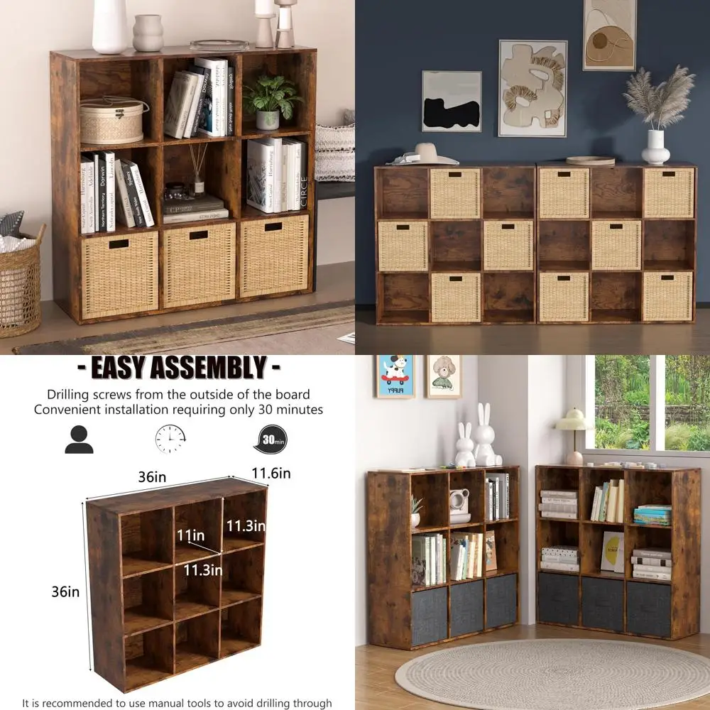 

White Wooden 9-Cube Organizer with Closed Back, Storage Cubby Shelves for Home