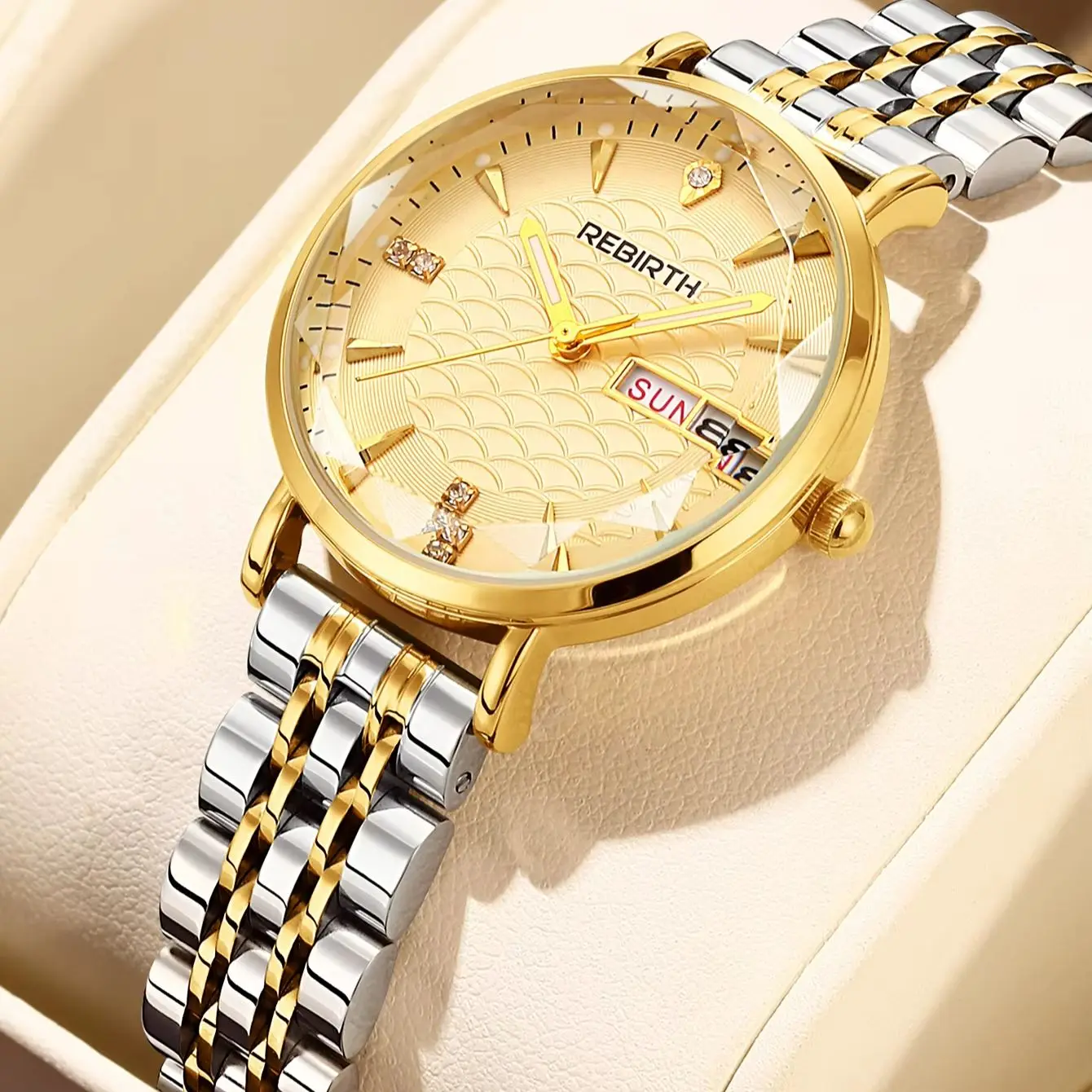 Classic Elegant Business Watch with Calendar Display, Quartz Movement, and Stainless Steel Strap