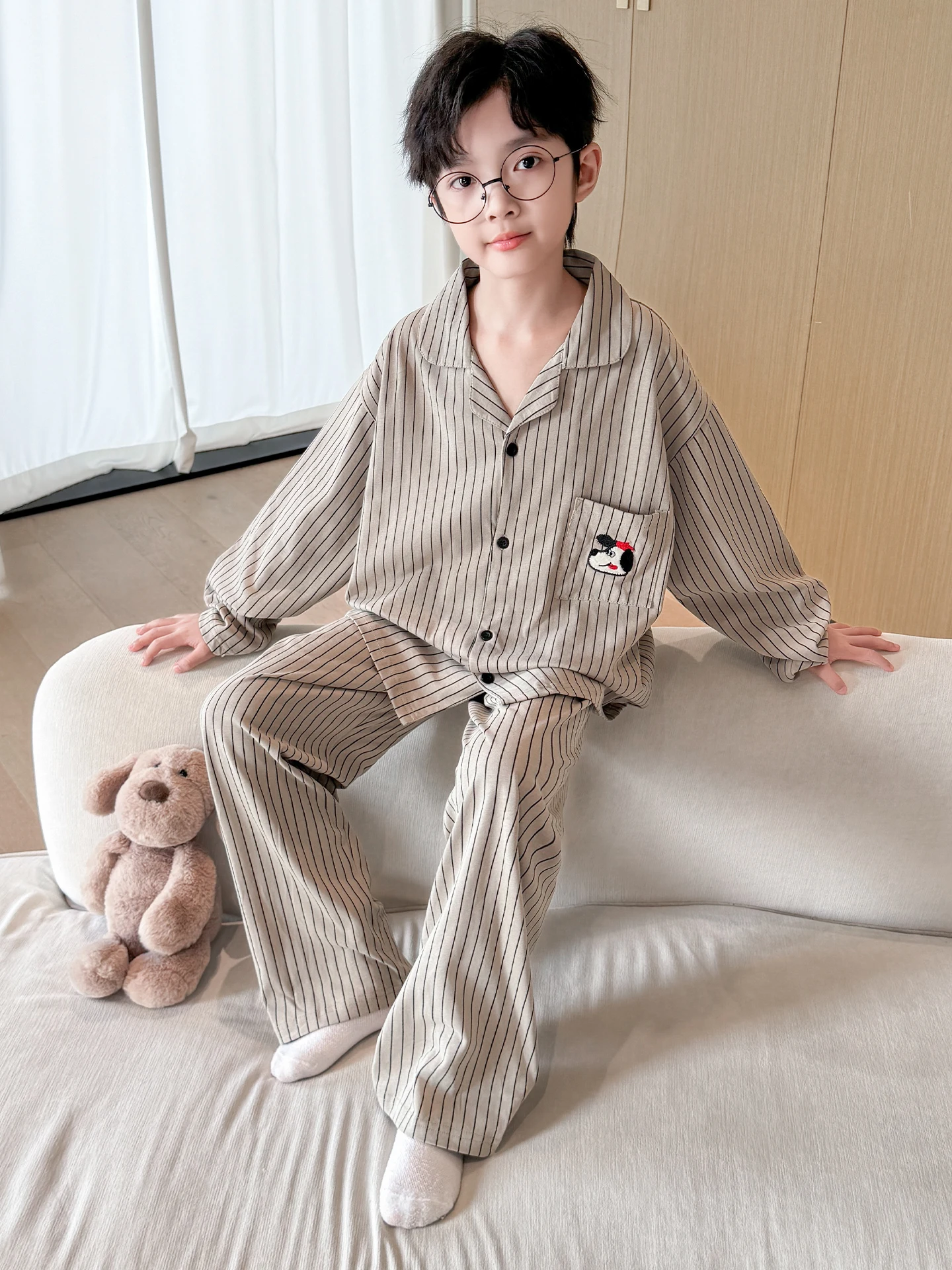 anseola-children's-spwear-boy-2025-new-cotton-home-clothes-spring-autumn-kids-pure-long-sve-pants-soft-breathable