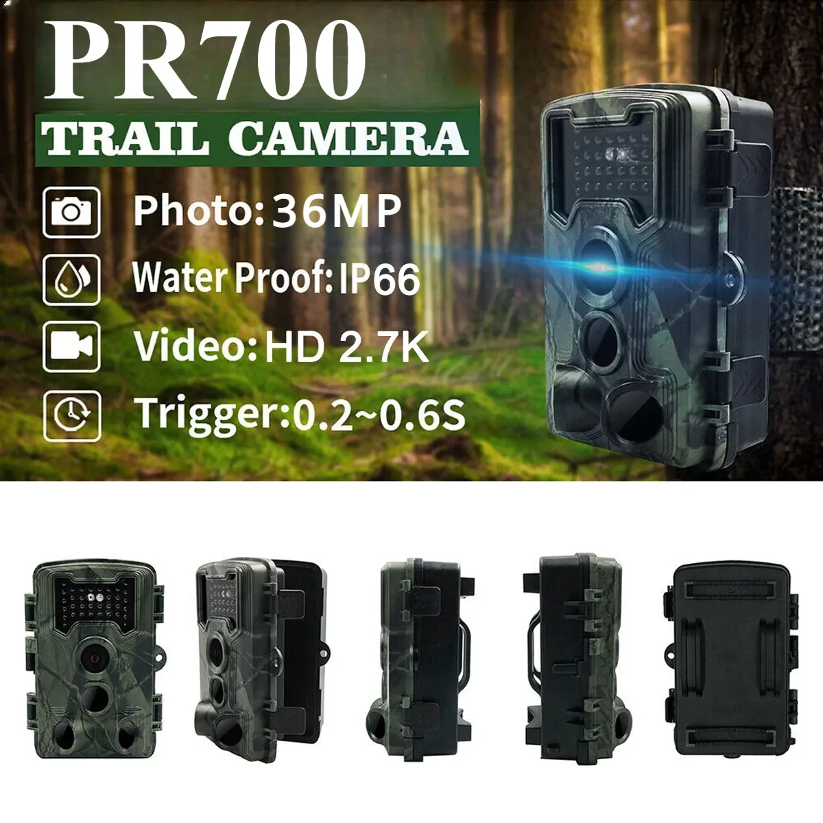 IP66 36MP Wireless Trail Camera Hunting Cameras PR700 Wildlife Surveillance Night Vision Tracking Photo Trap Cams