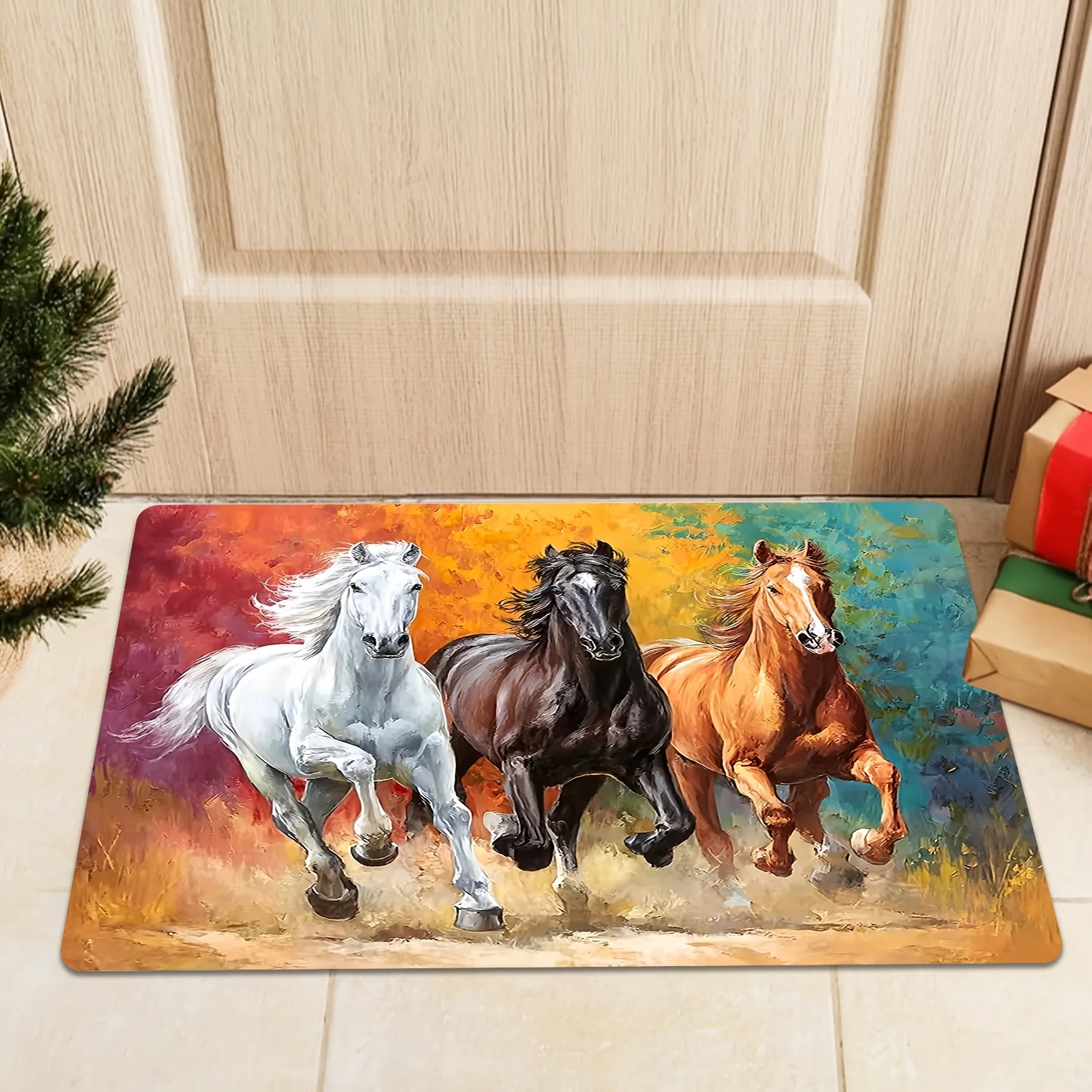 Realistic Horse Running Rug Area Carpet Mural Art Stallion Equestrian Decor Throw Mat for Living Room Home Decor
