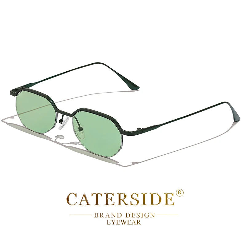 CATERSIDE Retro Kleine Sonnenbrille Männer Polygonale Punk Halbrahmen Sonnenbrille für Frauen Business Reise Party Brillen Sommer Stil – Detail 10