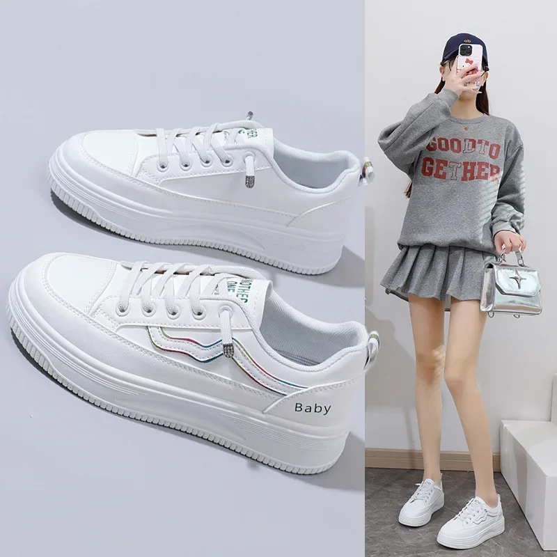 

Spring white shoes new thick-soled high-rise sports shoes casual street photography