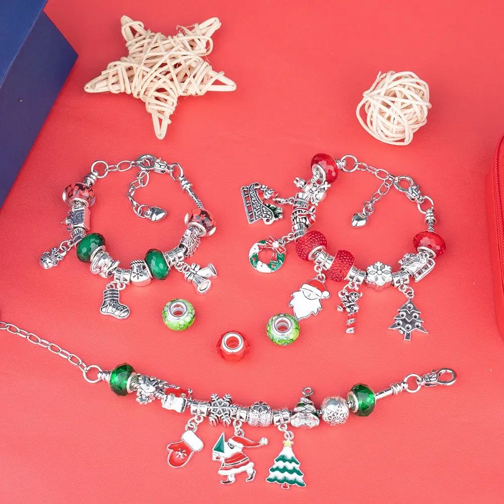 Christmas Tree Diy Christmas Bracelet Set Cartoon Pendant Adjustable Santa Claus Bracelet Diy Metal Diy Children's Bracelet Kit