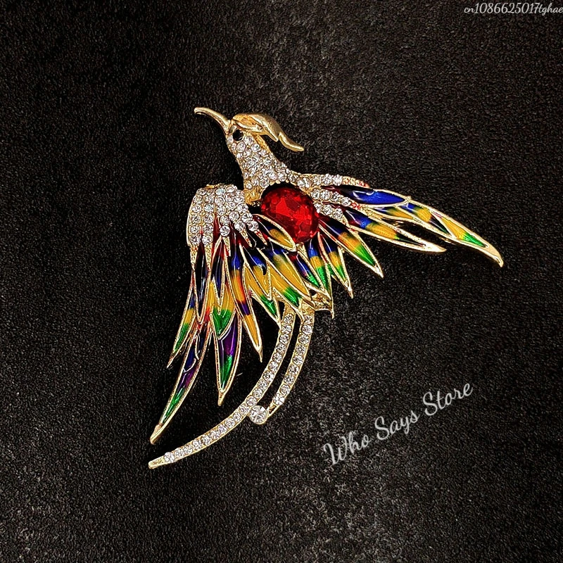 Multicolor Crystal Phoenix Brooch Pin For Women Men Enamel Flying Beauty Bird Party Office Accessories Gifts