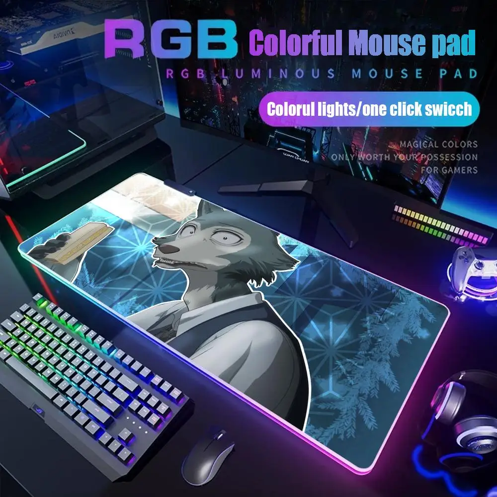 

Коврик для мыши с рисунком зверя, геймерский RGB настольный коврик, подсветка, светодиодный коврик для мыши, игровые аксессуары, настольный коврик, большой коврик для мыши с подсветкой