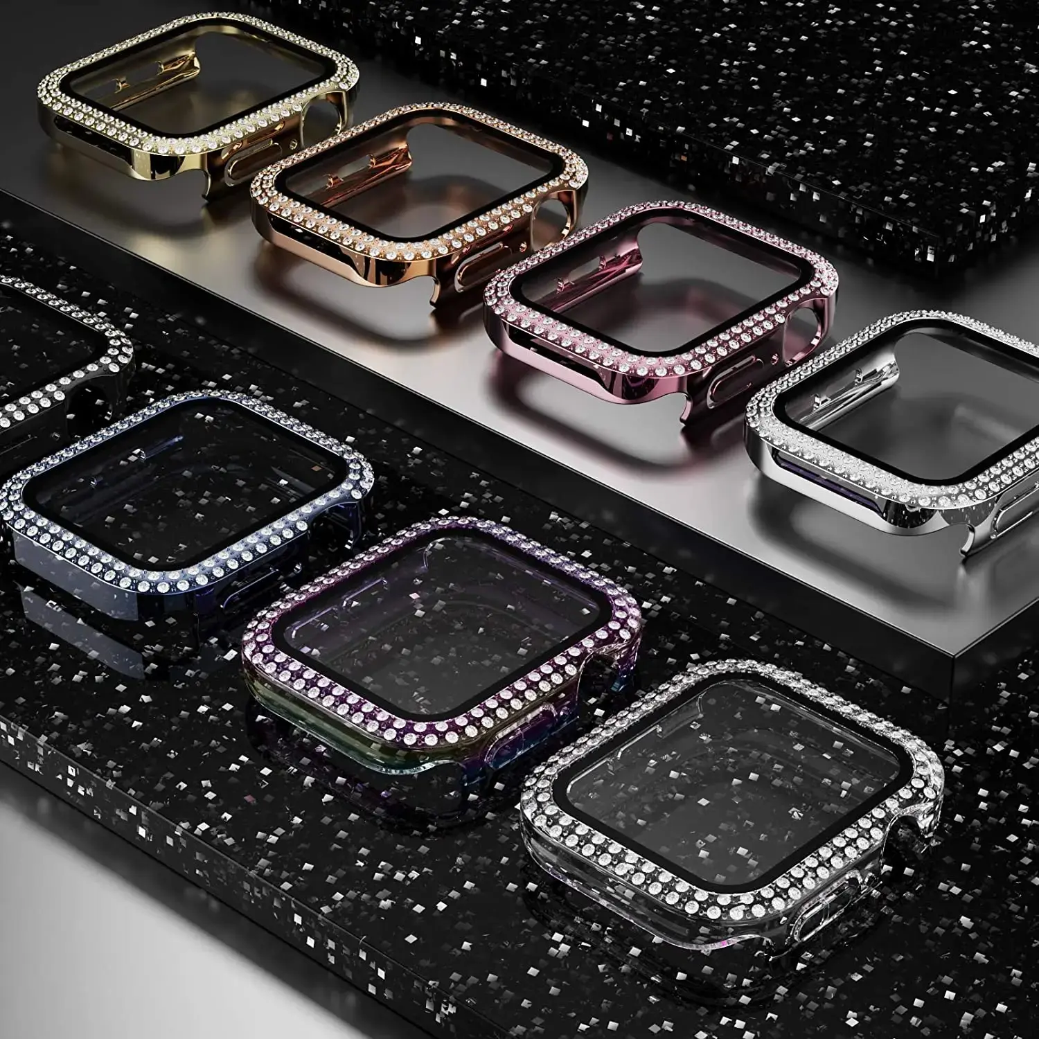 Casing berlian untuk jam tangan Apple, 40mm 41mm 44mm 45mm 42mm 38 Aksesori penutup pelindung Bumper Bling seri iWatch 3 4 5 6 7 se 8 9