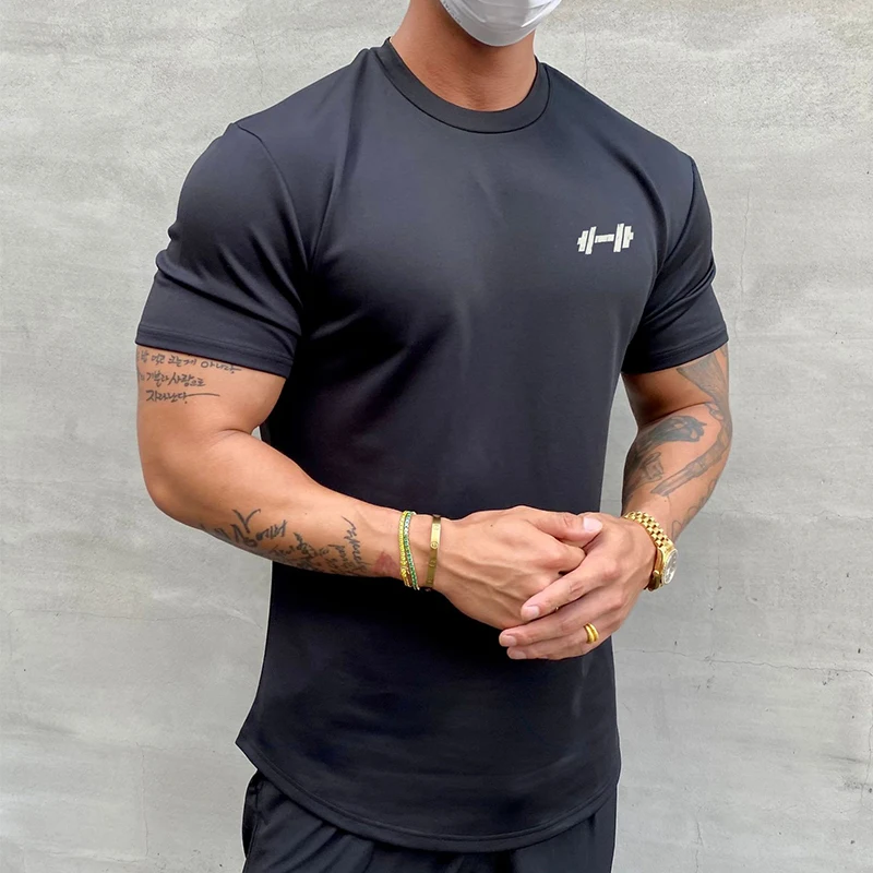 Men\'s New T-shirt Summer cotton solid color short sleeve fitness fitness T-shirt outdoor training leisure sports T-shirt