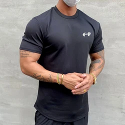 Men's New T-shirt Summer cotton solid color short sleeve fitness fitness T-shirt outdoor training leisure sports T-shirt