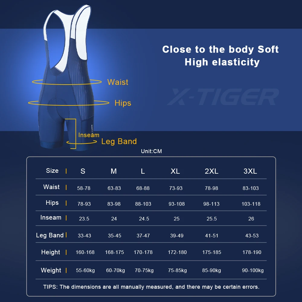 X-TIGER Men's Cycling Shorts Long Distance Riding Bib Shorts Pro Men's Cycling Shorts High Density Foam Cushion 5 CM Leg Gripper