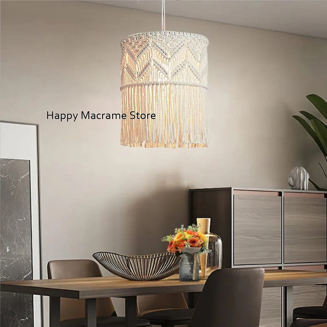 Macrame Chandelier Fringe Lampshade Boho Chandelier Lampshade Tassel Nursery Chandelier Hand-woven decoration lamp-chimney