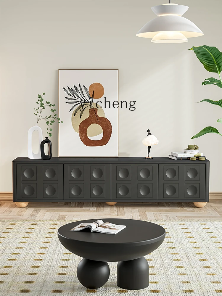 YY Modern Living Room Small Apartment Bedroom Mid-Ancient Solid Wood Stone Plate Black Locker