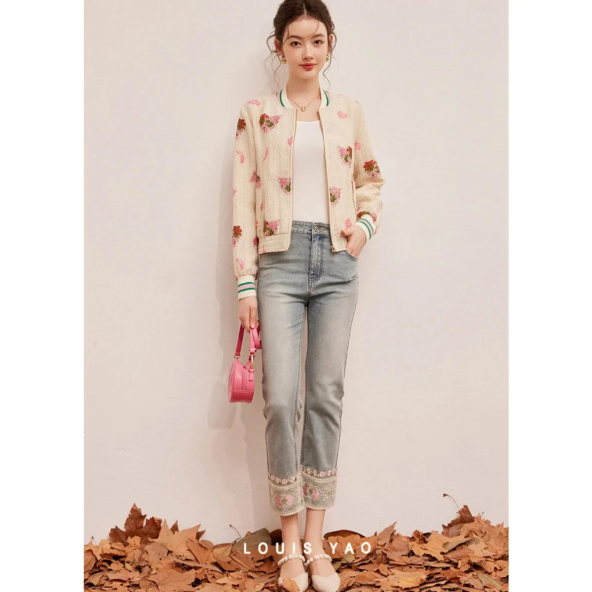 LOUIS YAO New Chinese Style Design Flower Jacquard Women's Jacket 2025 Spring/Autumn Top Casual Non-Stretch Women's Jacket