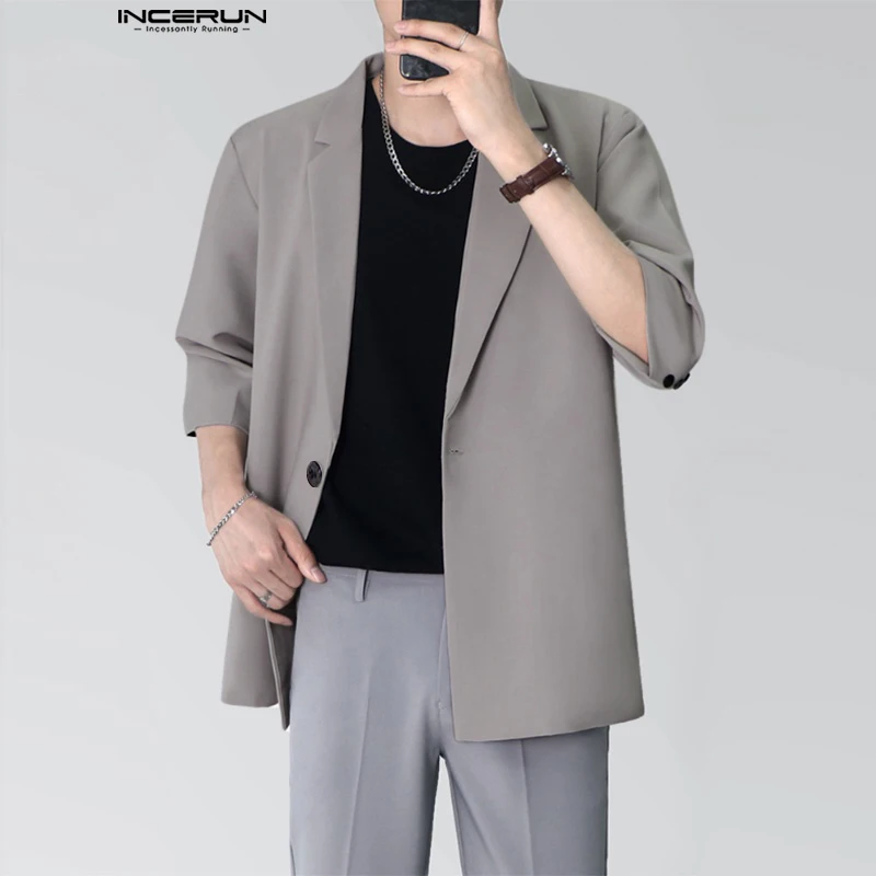 Casual Well Fitting Tops INCERUN Mens Simple Solid All-match Blazer Fashionable Male Hot Sale Short Sleeve Suit Coats S-5XL 2024