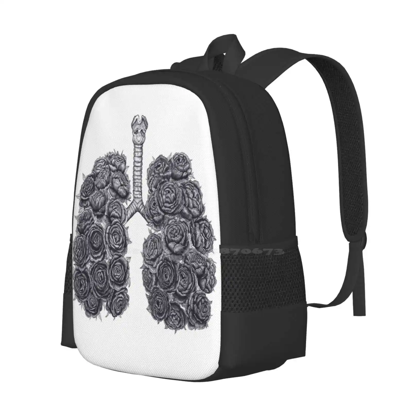 Lungs With Peonies Hot Sale Schoolbag Backpack Fashion Bags Lungs Peonies Anatomy Flowers Nature Beauty Line Garden Ink Fauna