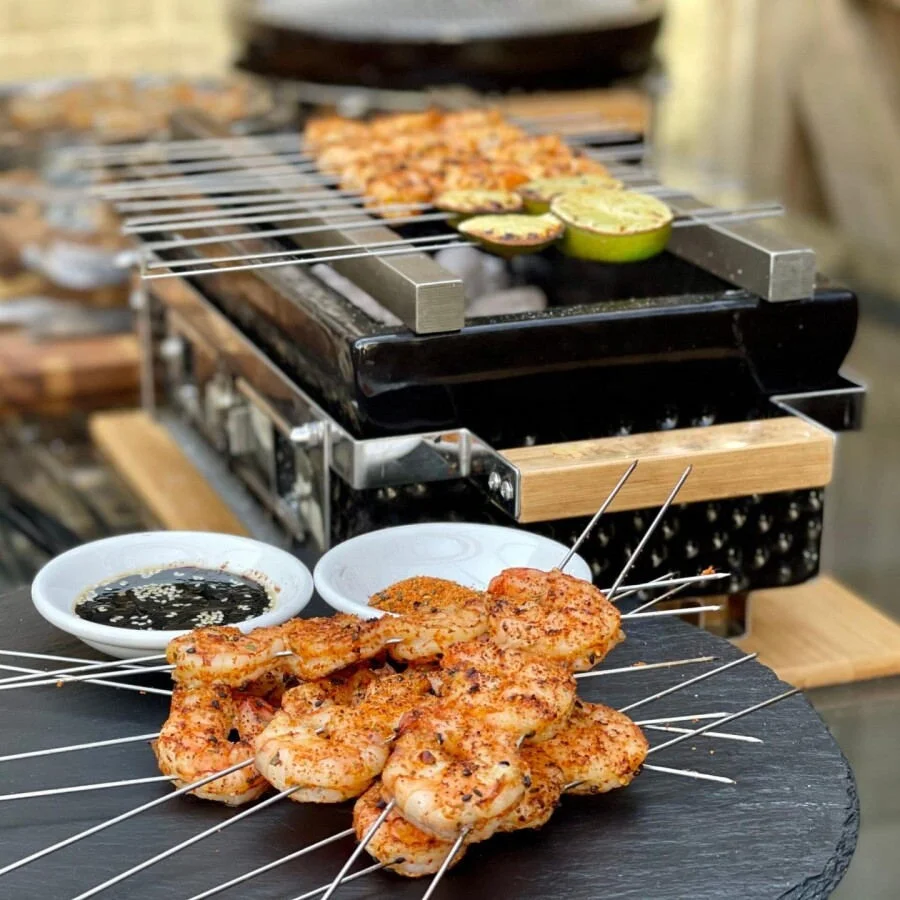 Panggangan Hibachi BBQ arang SEB KAMADO dengan pengangkat kisi panggangan Jepang portabel persegi panjang