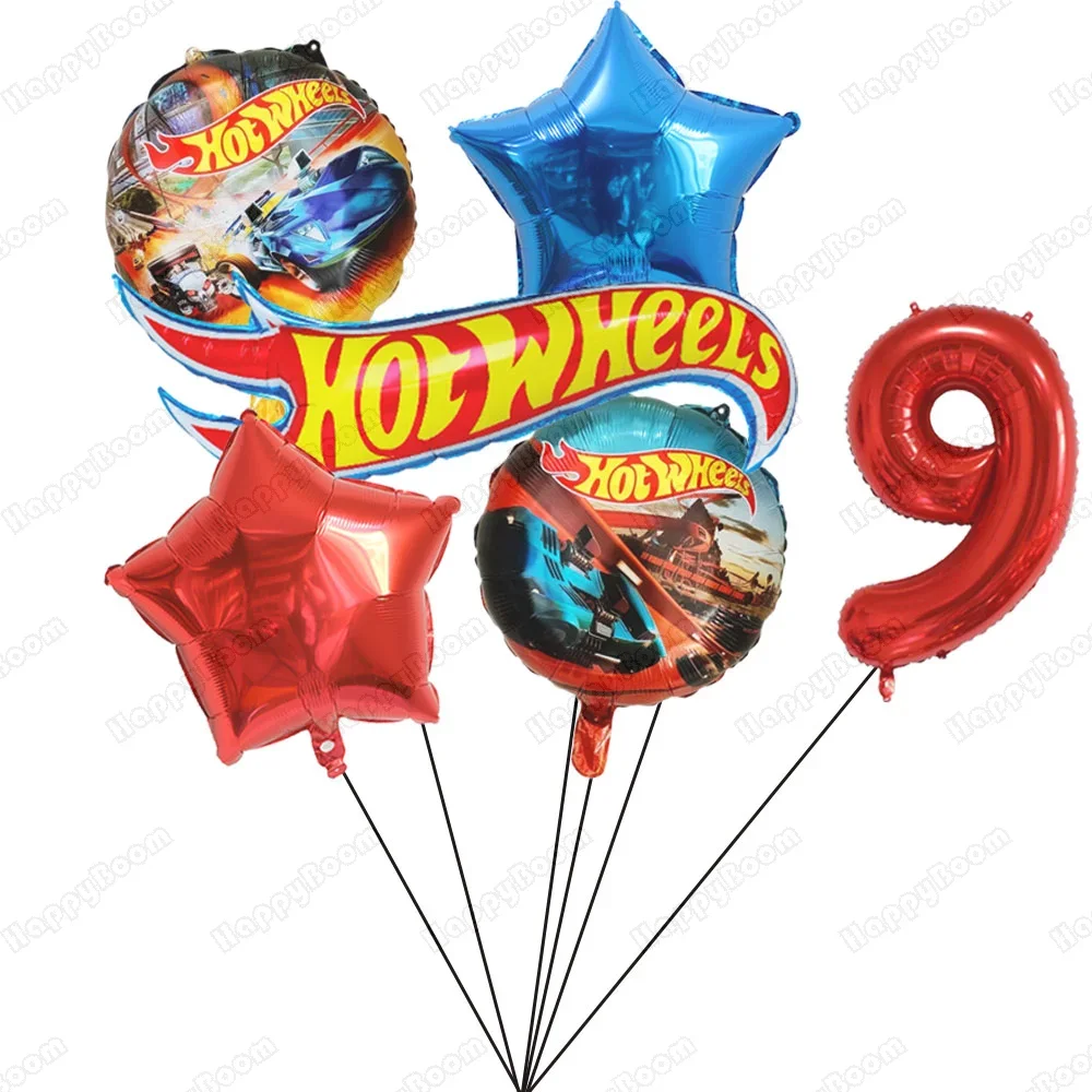 1 Set Hot Wheels Verjaardagsballonnen Verjaardagsdecoratie 32 inch Rode Cijferballonnen Set Flamme Cars Ballonnen voor Jongens Meisjes Cadeau