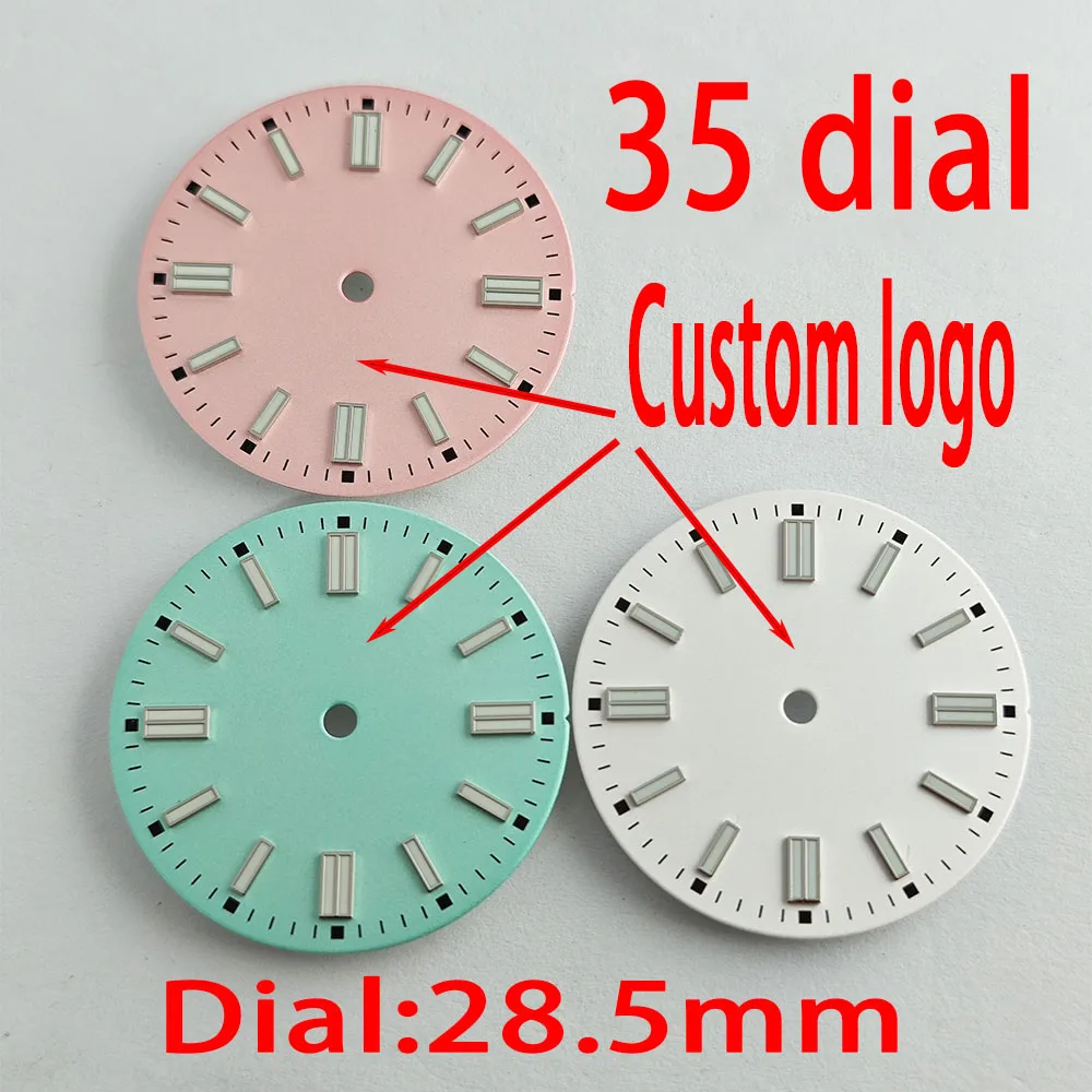 N Series 35 Men's watch dial 28.5mm no calendar interface green luminous dial can be customized logo for N Series 35 movement wa