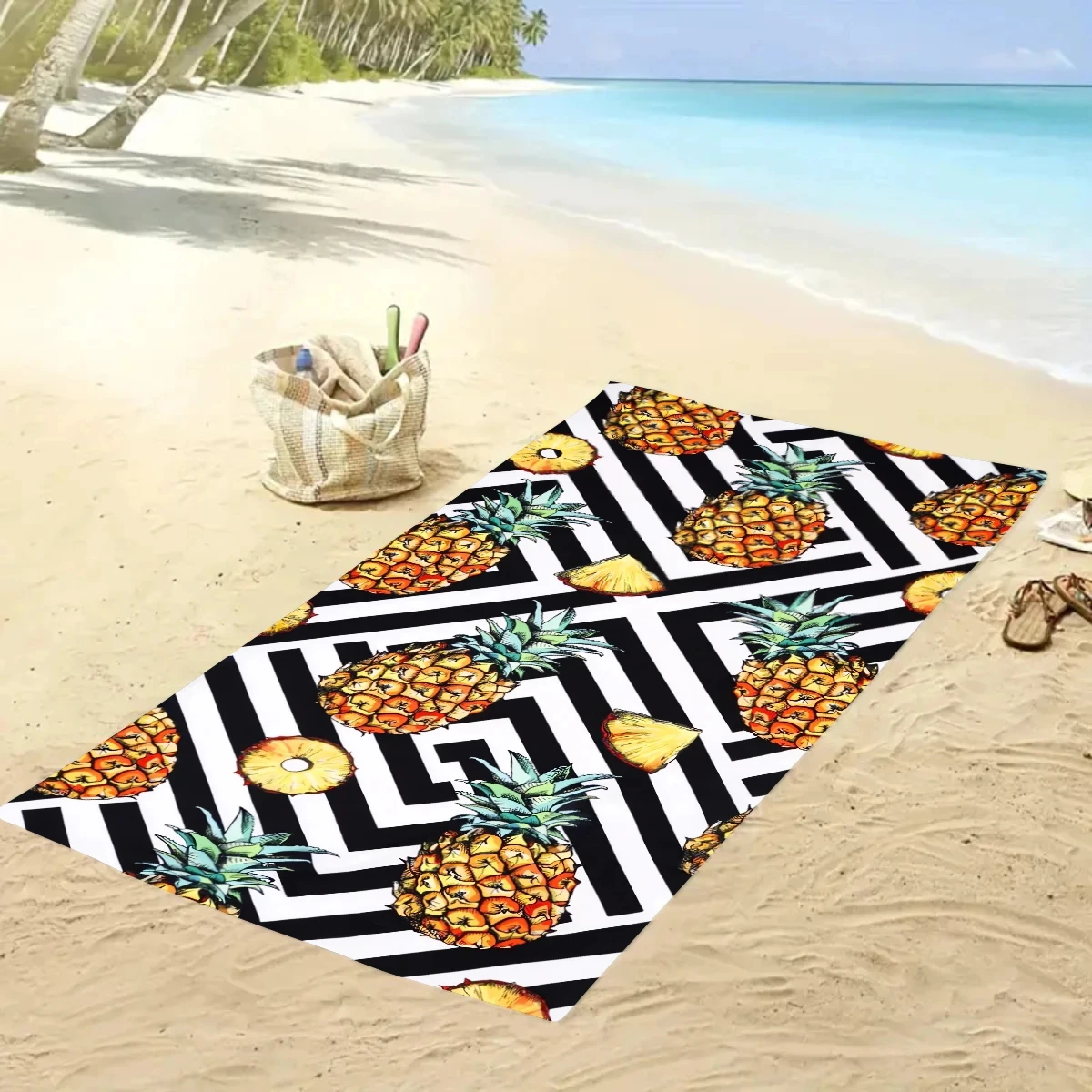 Böhmisches Schwarz-Weiß-Mandala-Strandtuch, leichte, ultrafeine Fasern, schnell trocknend, atmungsaktiv, waschbar, Strand- und Campingtuch