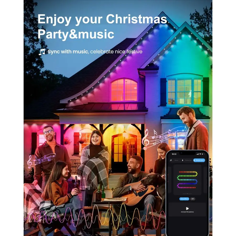 سلسلة أضواء خارجية، 50 قدم RGBWIC أضواء LED ذكية مقاومة للماء IP67، تطبيق أمبير للتحكم عن بعد، إضاءة مشهد DIY متعددة الألوان #6