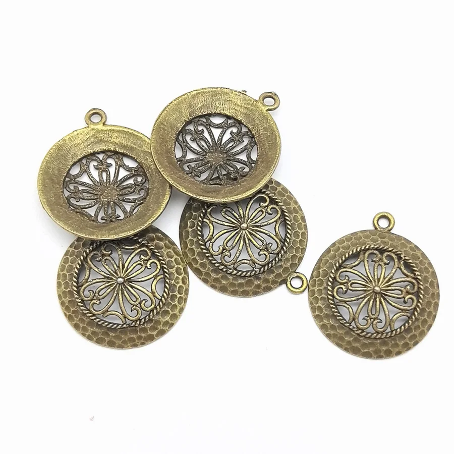 GraceAngie 15PCS Antique Style Bronze Look Jewelry Hollow Flower Pendants Charms Finding 27*27*6MM 02884