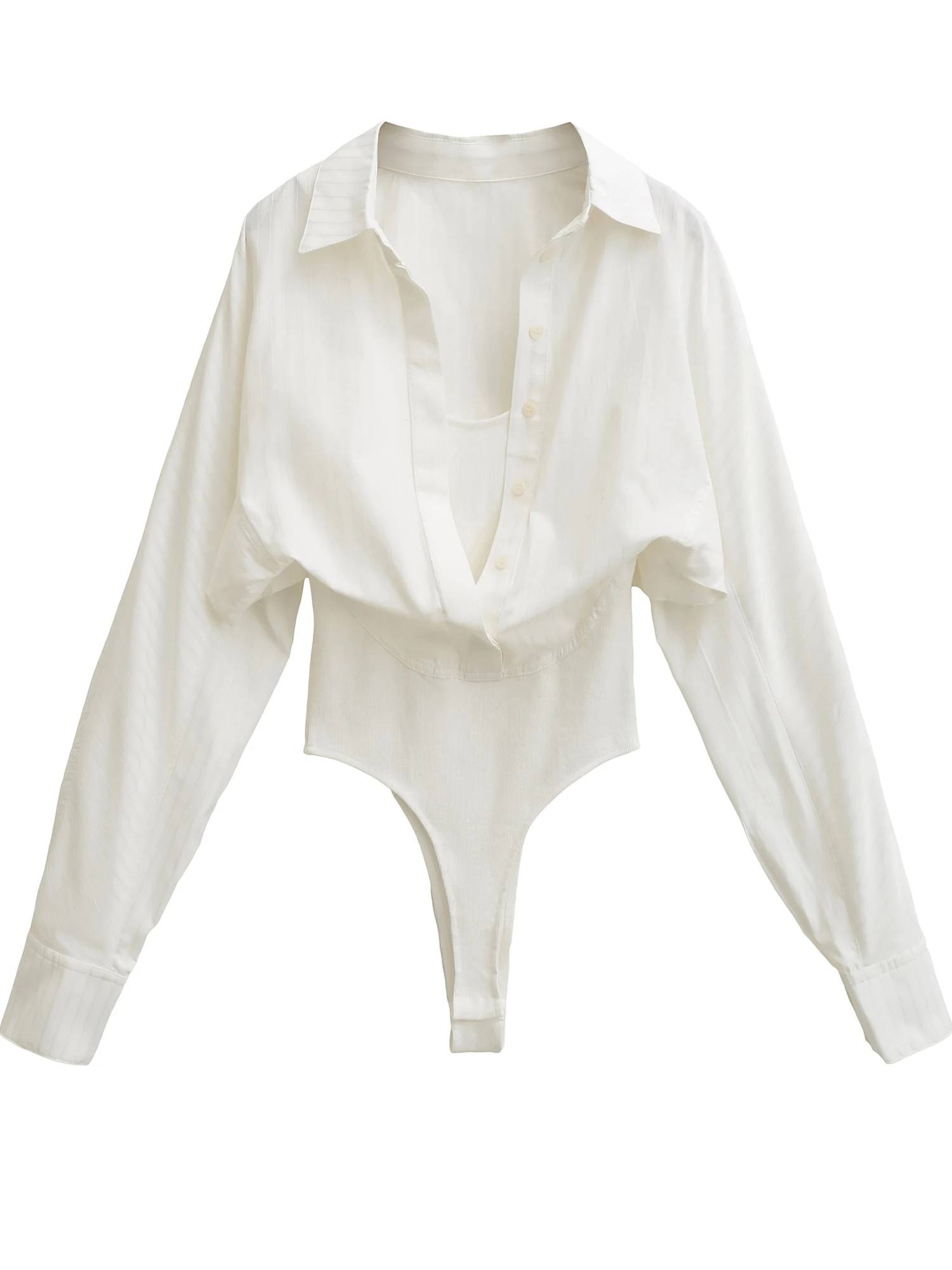 

American Sle Sexy Long Sve White irt Onesie Women Slimming Fake Two-Piece Top High Waist Cotton Blend Fabric Commute