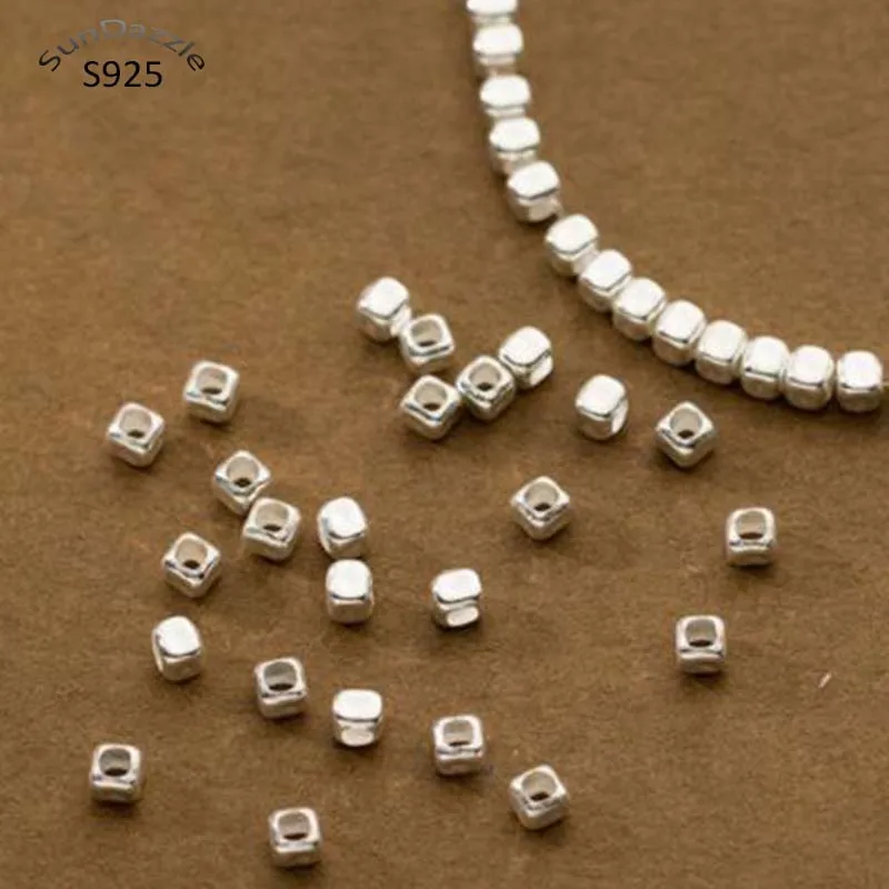 

10pcs Genuine Real Pure Solid 925 Sterling Silver Beads Spacers Large Hole 3mm Square Loose Bead DIY Jewelry Making Findings