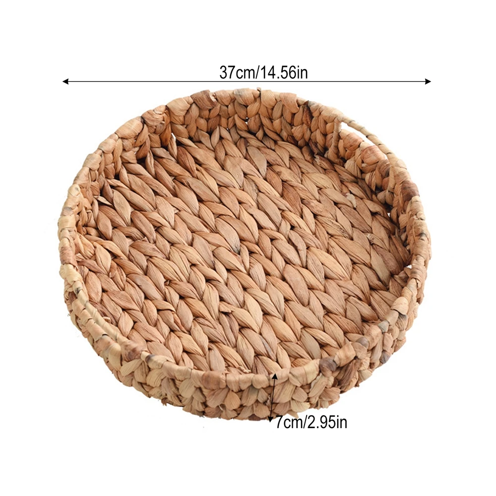 Rattan Wicker Basket Handwoven Fruit Tea Snack Bread Basket Cosmetic Round Storage Box Water Hyacinth Weaving Bamboo Tray