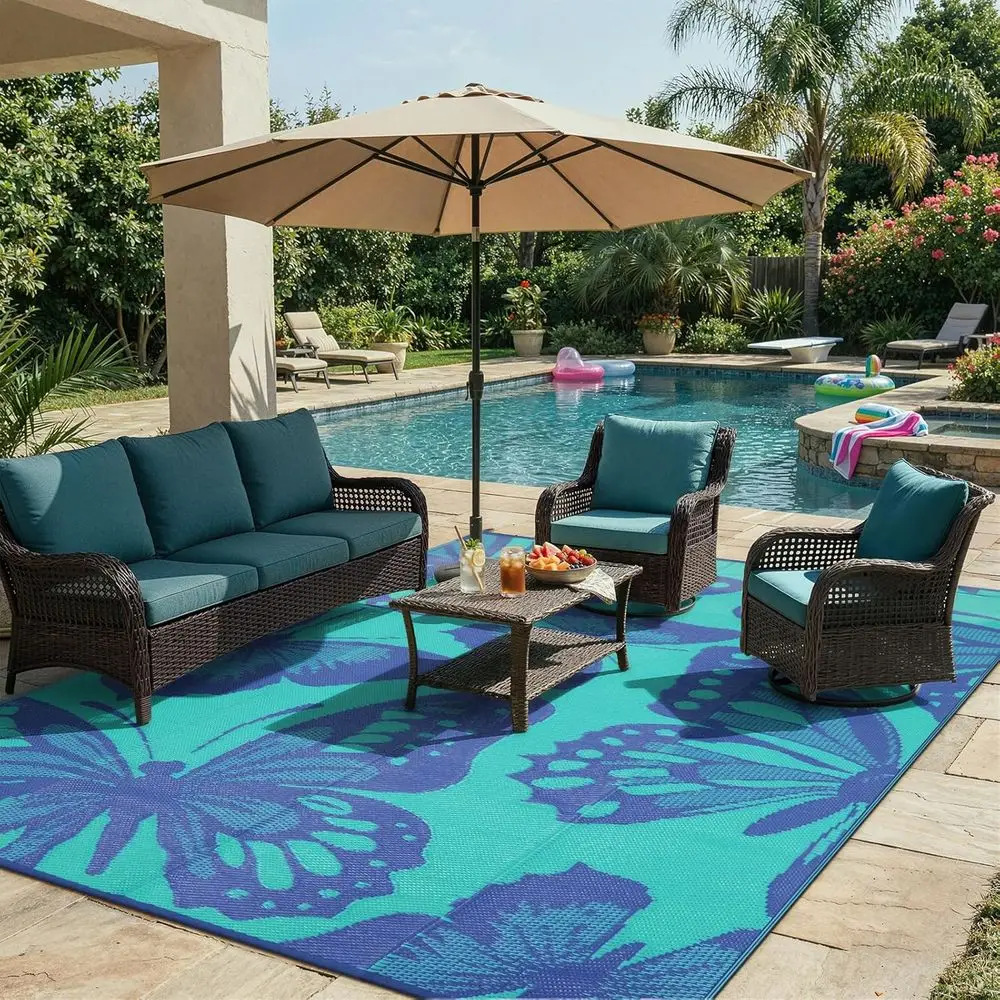 

Reversible Outdoor Rug 9x12, Portable Plastic Mat for Patio, Camping, and Deck Decor