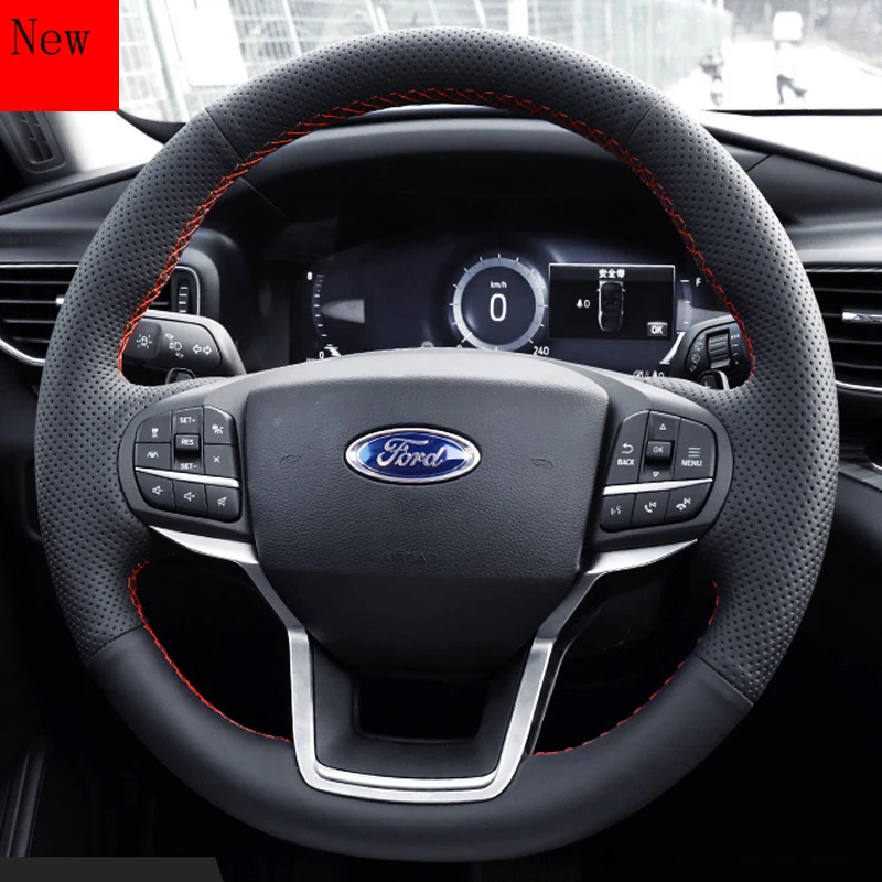 Custom DIY Hand-stitched Suede Leather Car Steering Wheel Cover for Ford Explorer Car Accessories