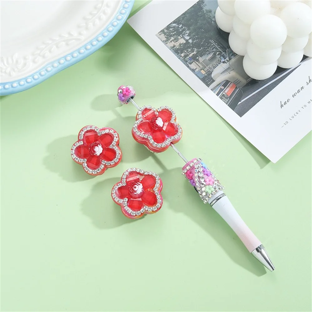 WH Beautiful Blue Beading Material Flowers New Handmade Loose Bead Ballpoint Pen Mobile Phone Chain Beading Pen Material