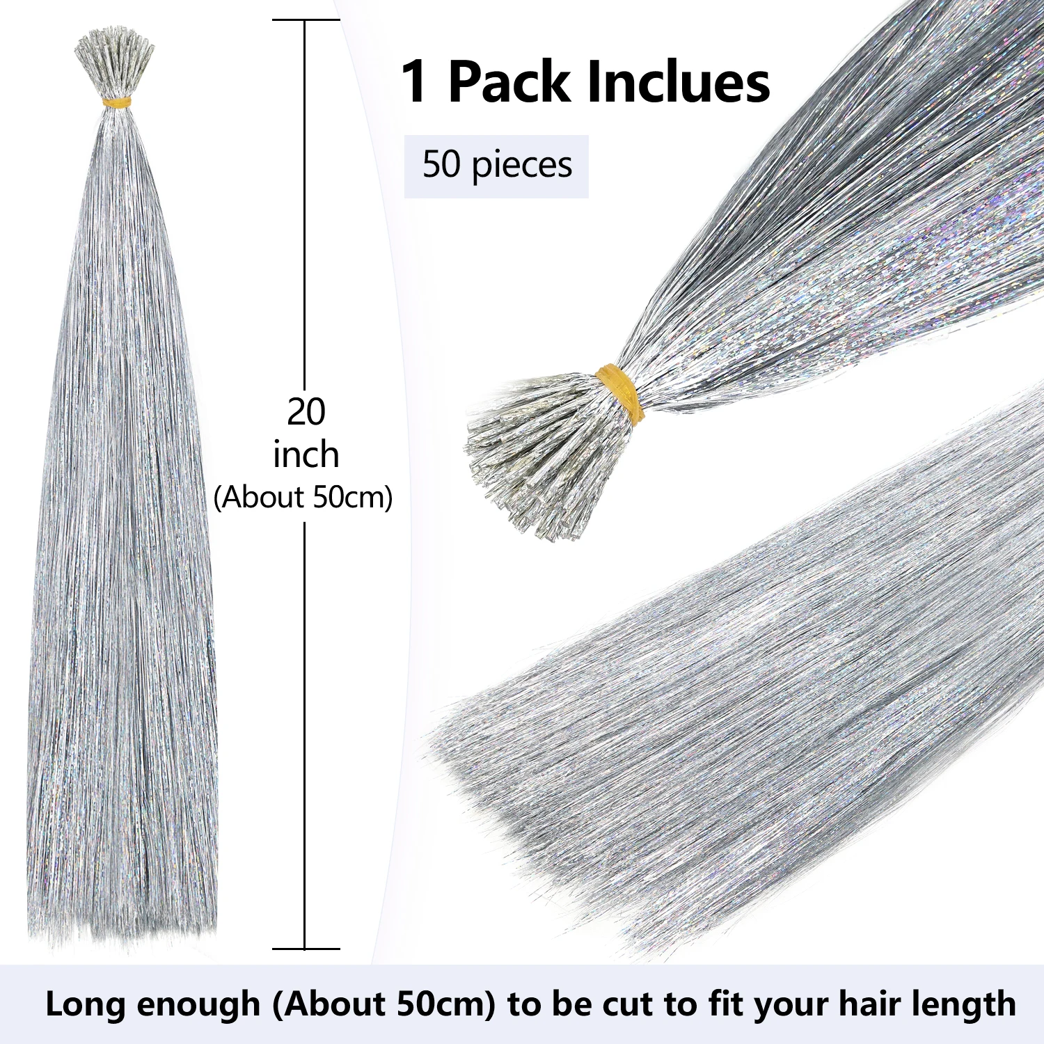 Synthetic I Tip Hair Extensions Tinsel Hair 20inch Colorful Tinsel Hairpieces for Women Girls Daily Party Holiday