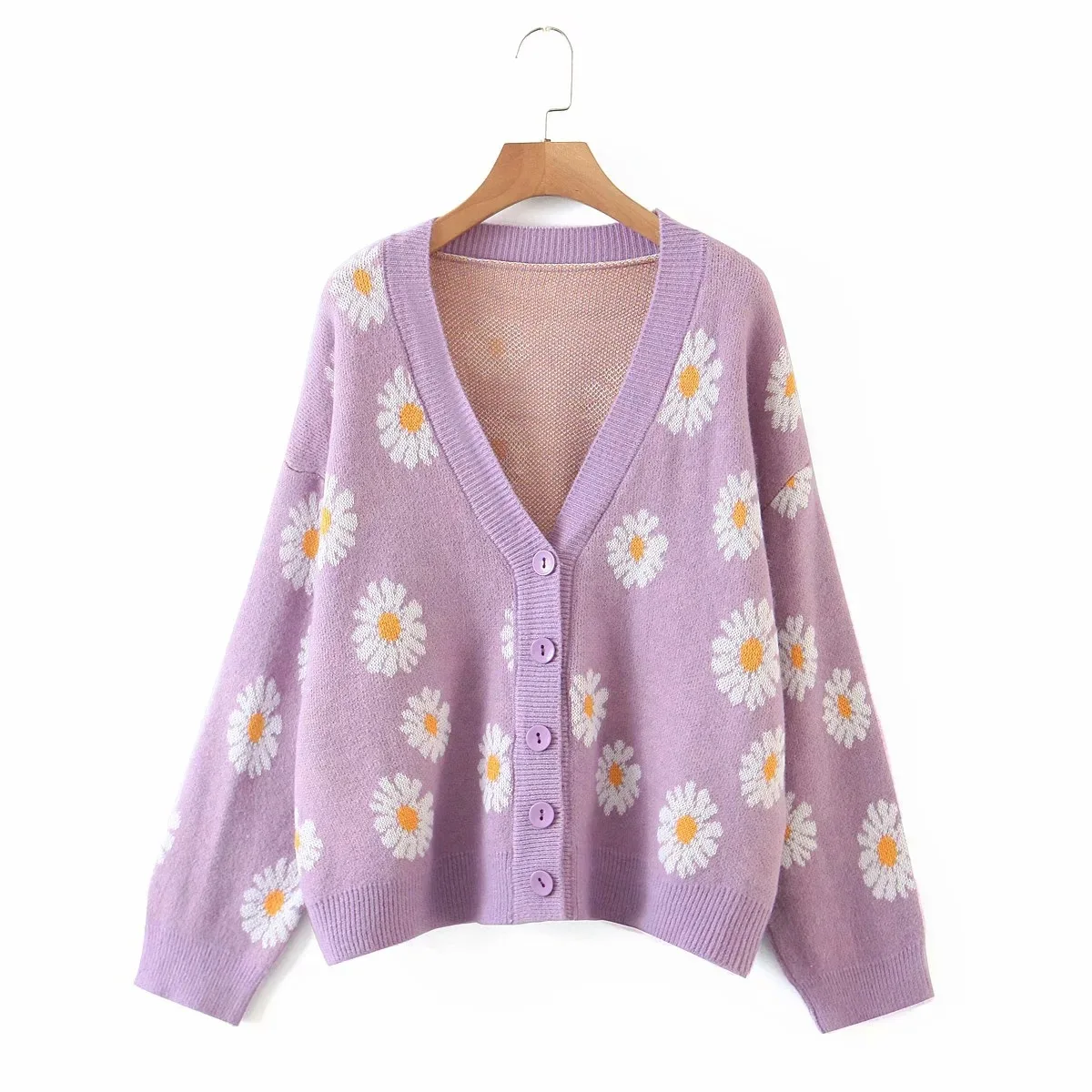 Women Floral jacquard Knit Cardigan Sweater Long Sleeve V Neck Button Down Sweater Vintage Aesthetic Outerwear Tops sweater