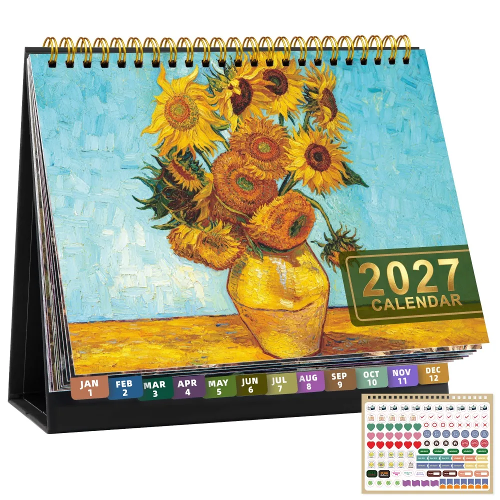 Wirebound Desk Calendar Multi-function Notebook Desktop Paper Calendar Daily Planner Tear-Off Pages Agenda Organizer Home Decor