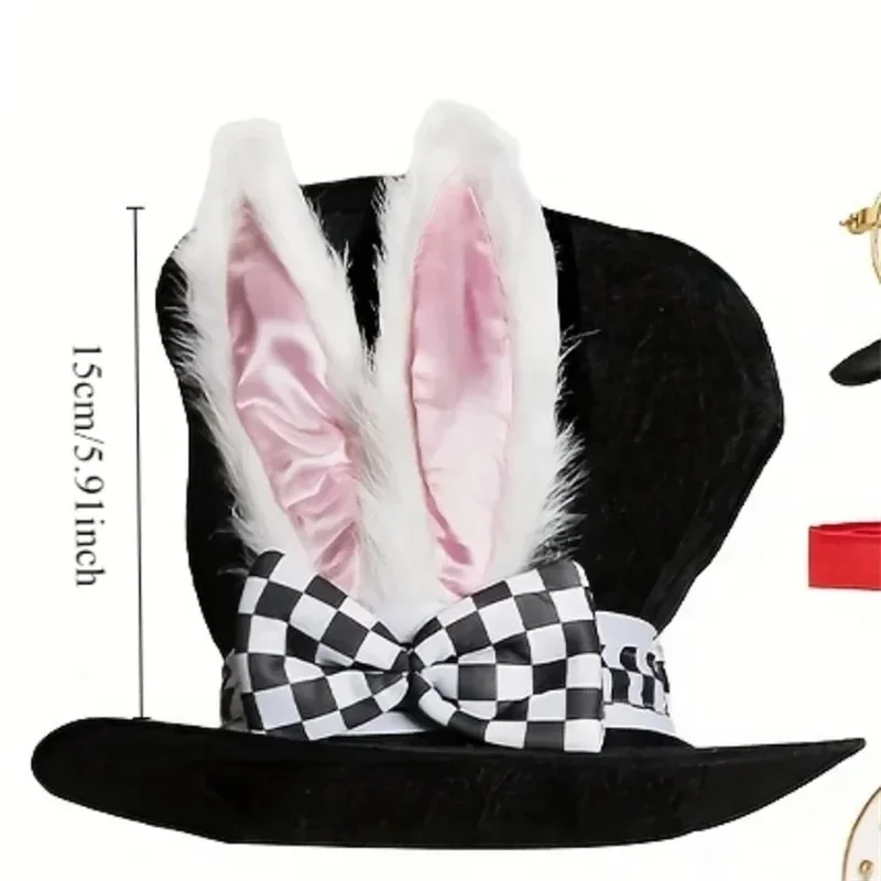 Cosplay White Rabbit Costume Set Mad Hatter Hat Rabbits Ears Topper Plush Hat For Halloween Easter Accessories Set