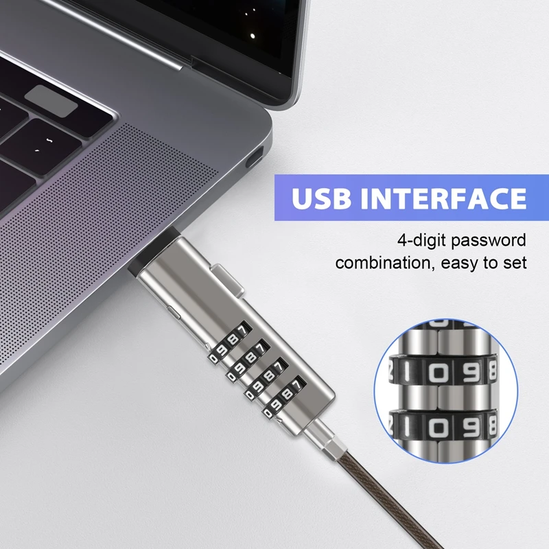 4 Digital Universal Lock USB Laptop Security Cable Lock For Computer