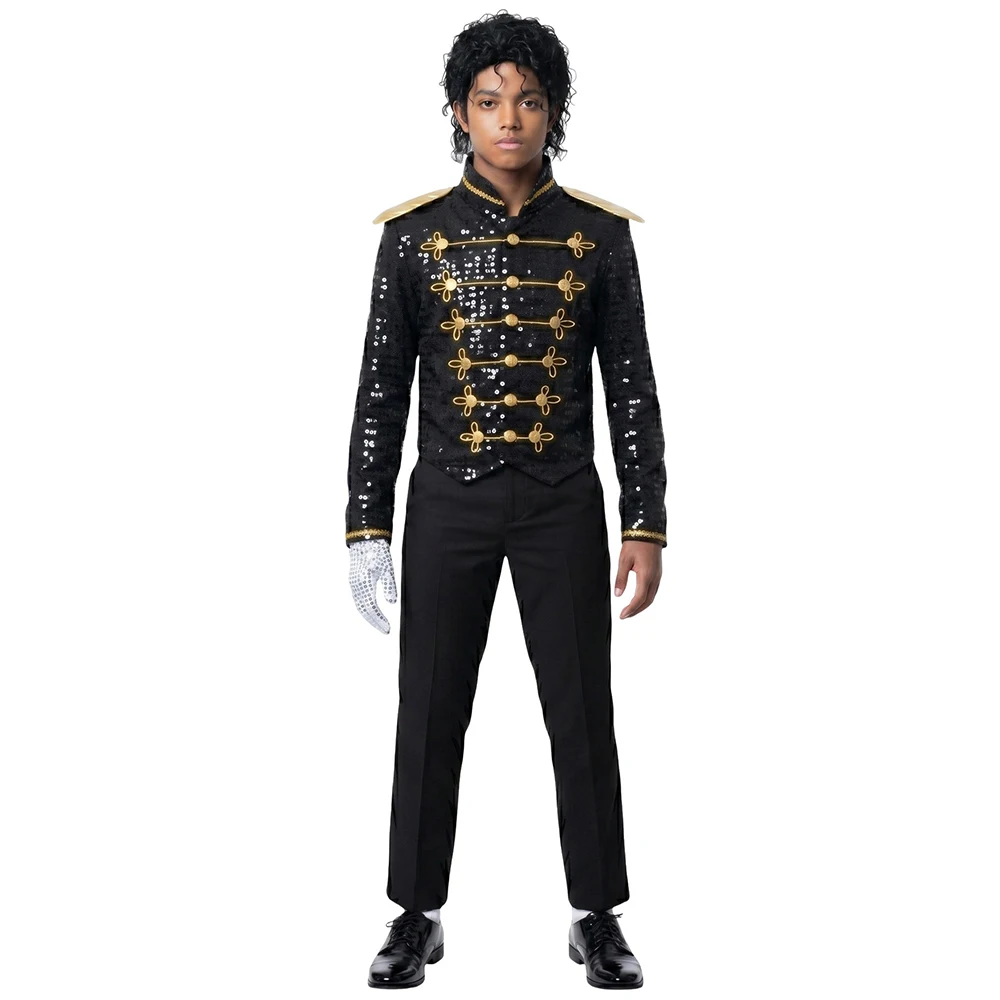 Kids Black Sequin MJ Jacket Gloves Michael Jackson Cosplay Costume Coat Hallowe… - Image 2