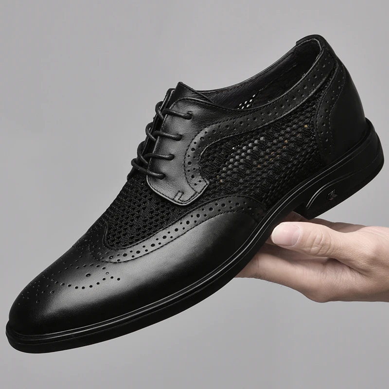 Chaussures Oxfords en Cuir group pour Homme, Souliers Décontractés à Lacets, Formels, pour Tenue de Mariage, Ajourés, Plats, à la Mode, 2024