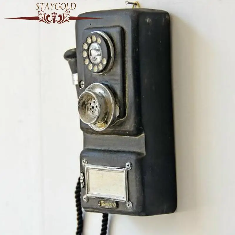 Staygold Vintage Booth Telephone Figurine Antique Rotary Wall-mounted Pay Phone Model