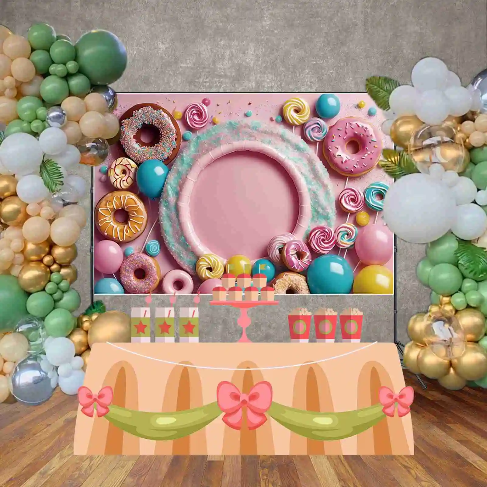 MOON.QG colorato ciambella compleanno sfondi bambini Dessert lecca-lecca palloncino sfondo personalizzato puntelli fotografia festa