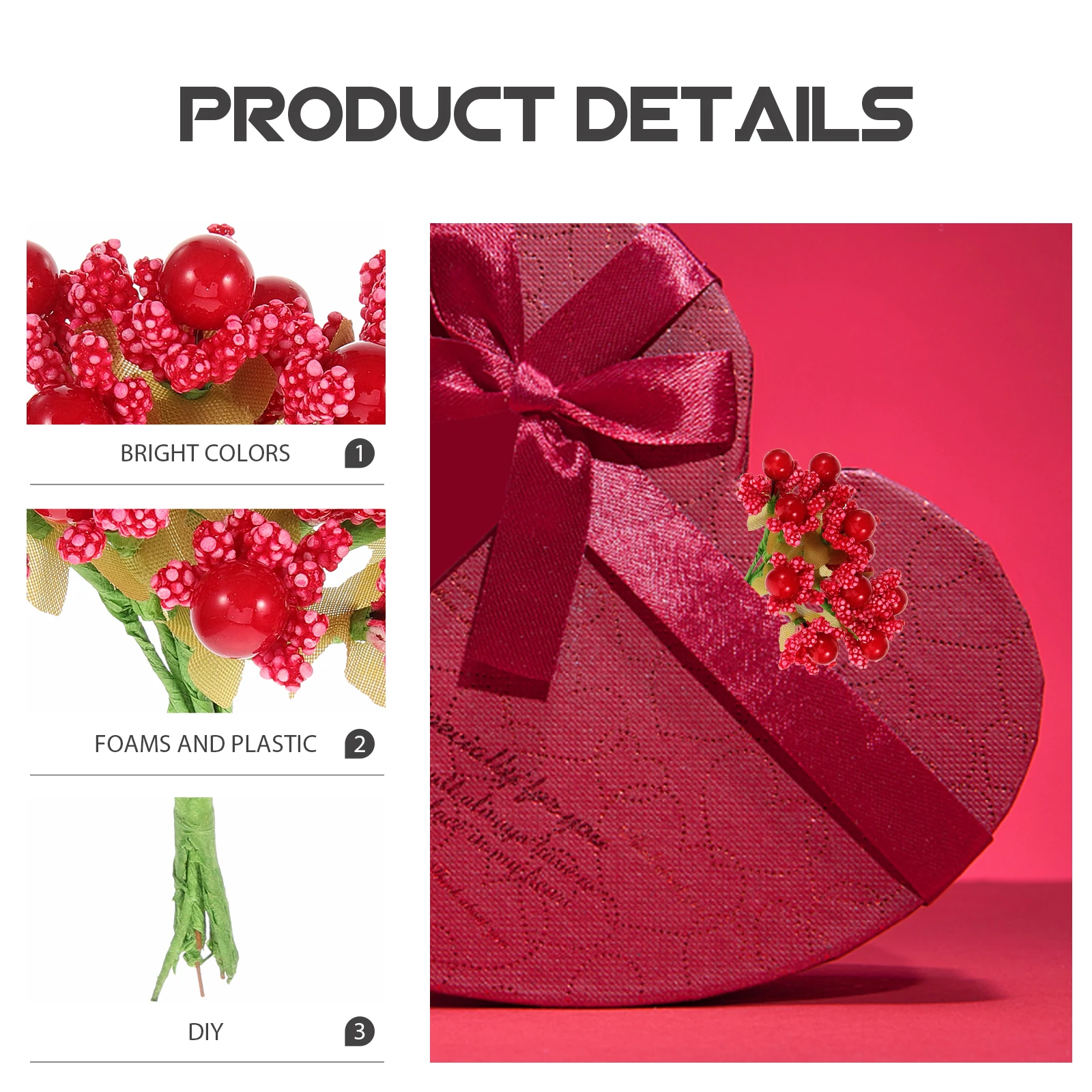 

Simulation Berry Decorations Artificial Berries Stems Diy Hairpin Filler Wedding Christmas New Year Decor Fake Red Berry