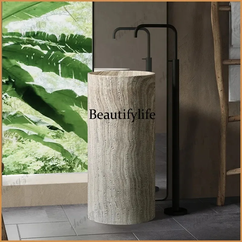 K153  Medieval wind wabi sandy wind marble floor-to-ceiling wash basin hotel homestay bathroom wash table column basin