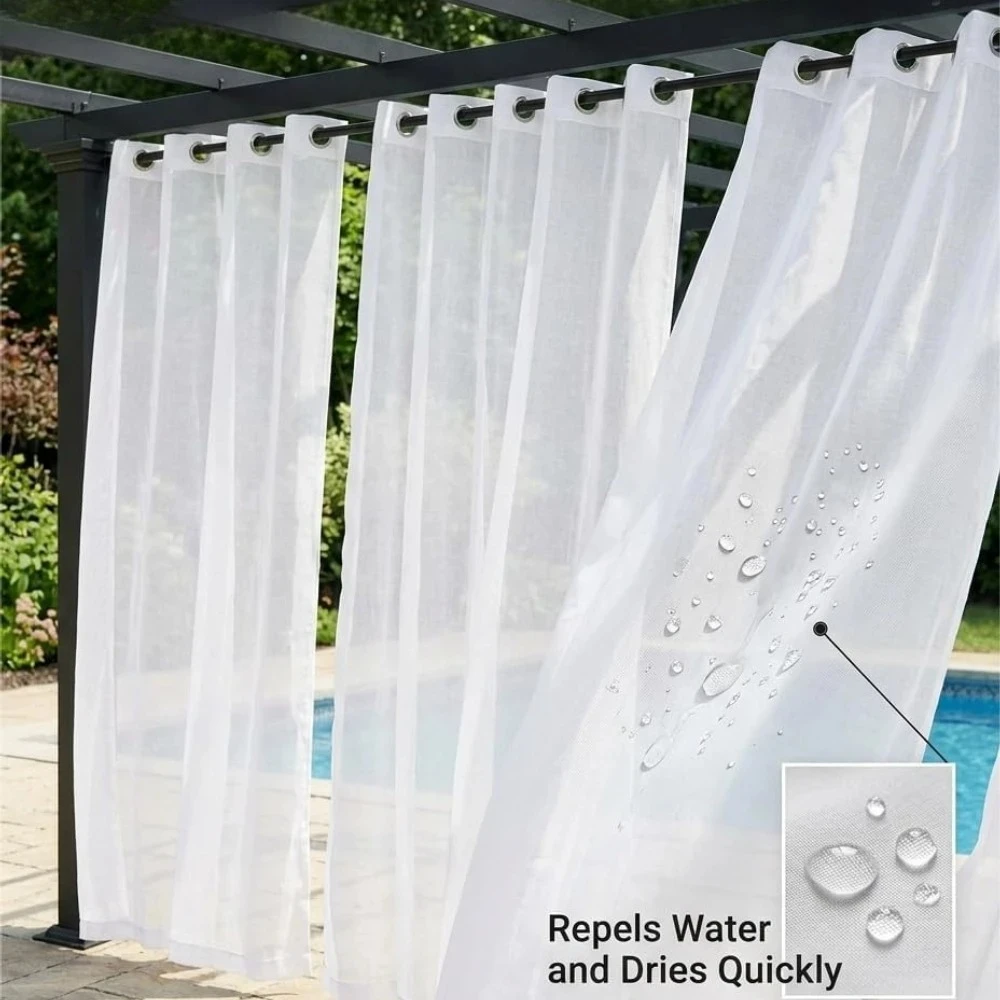 Grommet Top Water Repellent Outdoor Sheer Curtain Quick Dry Semi Sheer Pergola Gazebo Patio Window Drape for Outdoor Yard